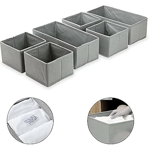 ADL Storage Cubes - Set of 6 foldable canvas storage box for Socks, Ties and Clothes - Collapsible Storage Cube boxes for Office, Home, Bedroom and Nursery, Gray Cover