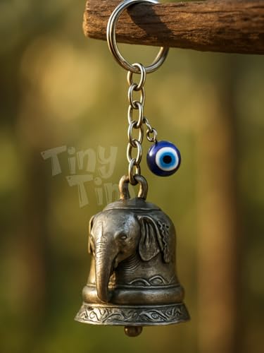 Image of Tiny Tim Guardian Bell with Evil Eye Charm - Protective Motorcycle & Car Accessory - Tibetan-Inspired Design - Wards Off Negative Energy - Ideal Gift for Bikers & Travelers