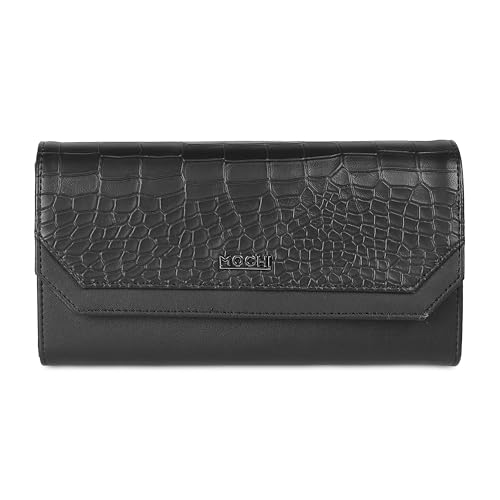 Image of Mochi Women Black Faux Leather Casual Clutch with Premium Metal Logo (95-134)