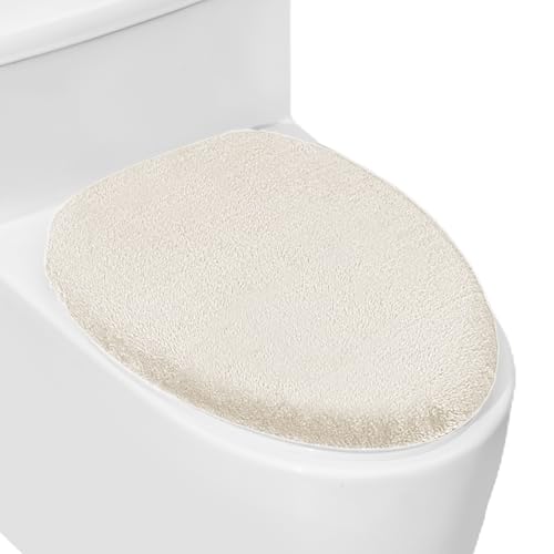 Soft Plush Toilet Lid Cover for Bathroom Machine Washable Toilet Seat Covers Fits Most Round Elongated and Oblong Lids Easy Installation& Cleaning (Light Khaki)