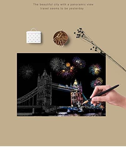 C-pop Scratch Art, Scratch Art Paper DIY Night View Scratchboard for Adult and Kids, with Stylus/Black Brush,8.2''x11.4'' (Beautiful City)