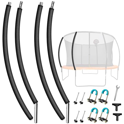 2PCS Trampoline Curved Poles, Universal Trampoline Replacement Enclosure Poles to Fit 8-16FT Curved Pole Frame, Includes Foam Sleeve and Hardware with 2 Installation Options