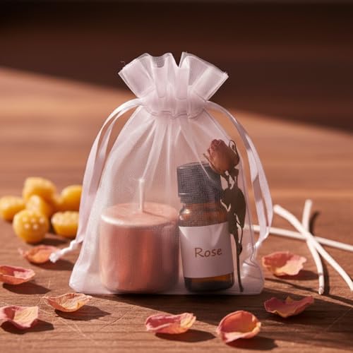Image of Sukh 100 White Organza Bags 3''x4'' - Small Organza Sachet Jewelry Gift Favor Bags Drawstring Mesh Bags Valentines Wedding Eid Mubarak Halloween Eve Christmas New Year Party Candy Fruit Wrap Bulk