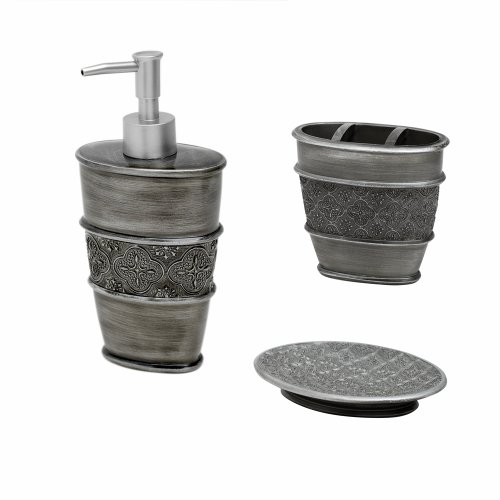 ZPC Zenith Products Corporation Zenna Home, India Ink Galahad 3-Piece Bath Set, Antique Pewter