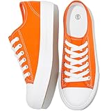 Uoidru White Tennis Canvas Shoes for Women Black Canvas Sneakers Womens Fashion Sneakers Classic Lace Up Waling Shoes (Orange,US6)