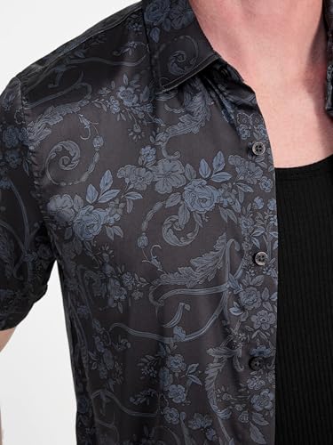 GUESS Men's Short Sleeve Charm Decorative Floral Shirt3