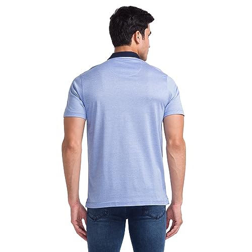Image of Park Avenue Men's Pure Cotton Two Tone Pattern Slim Fit Polo Collar Half Sleeve Casual T-Shirt