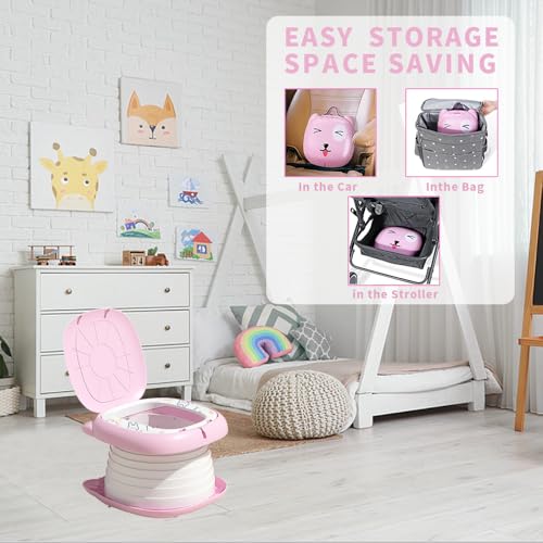 Miniatura 6 de Orinal Portátil Plegable Para Niños, Asiento De Inodoro Infantil Portátil, Blanco Rosa