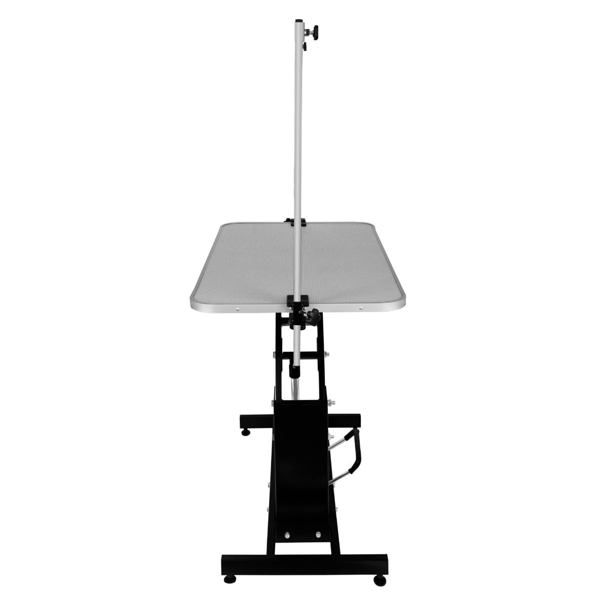 Mesa de Aseo Hidráulica Altura Ajustable Capacidad de 180kg Amplia Superficie de Goma 106cm x 61cm Resistente Estructura de Acero 4 Patas Estables Adaptables 3 Lazos para Sujeción [Negro & Gris]