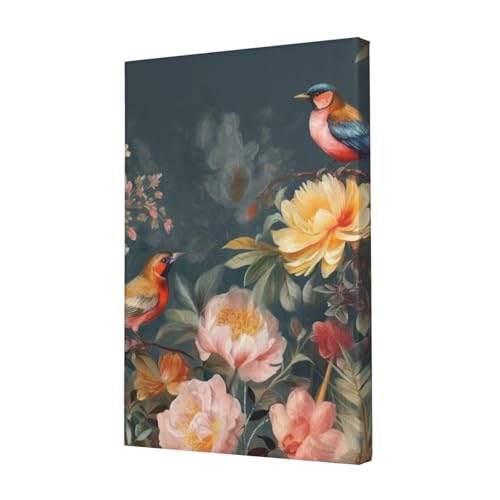 Toile murale fleurs et oiseaux au design artistique raffiné pour bureau