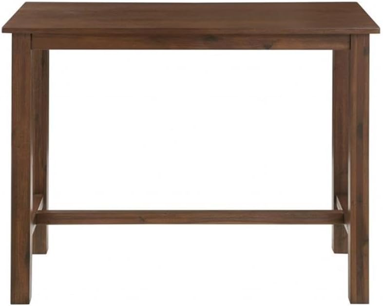 Pemberly Row Contemporary 4-Piece Acacia Wood Pub Set, Chestnut Finish, Includes Pub Table, 2 Saddle Stools, Saddle Bench, Solid Wood Construction, Contoured Seats, Built-in Footrests, Rustic Dining