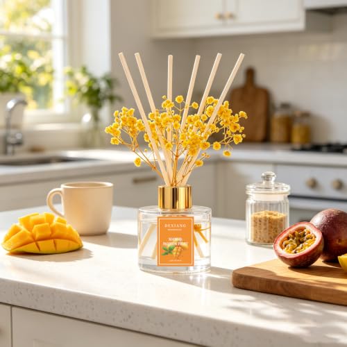 Reed Diffuser Set,3.38 fl oz (100 ml) - Tropical Fruit Oil Diffusers with 6 Reed Sticks for Bathroom Shelf Decor — view 5