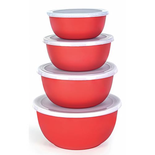 Image of Microwave Safe Stainless Steel Food Storage Container with Lid | Euro Mixing Bowl Set for Kitchen | 500ml, 750ml, 1250ml, 2000ml | Pack of 4 (Red Plain 4)