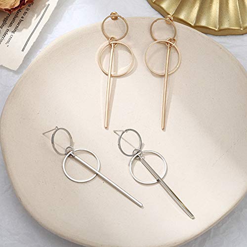Double Circle Hoop Dangle Earrings Simple 8 Infinity Knot Bar Tassel Drop Earrings for Women Jewelry (Gold)