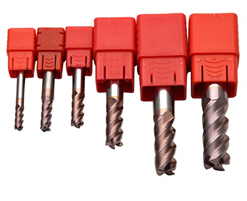 Wokesi 2 3 4 6 8 10mm Blade Diameter,Square Nose End Mill Set,Pack of 6,4 Flute,HRC60,TiAlN Coated,Solid Tungsten Carbide,CNC Router Bits Cutting Milling Tools (2/3/4/6/8/10mm HRC60)
