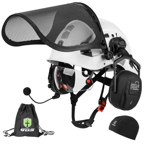 GREEN DEVIL Forestry Chainsaw Safety Helmet with Bluetooth Ear Muffs Arborist Helmet Hard Hat with Built-in Visor Face Shield 5 in 1 System Logging Garden Work Hardhats for Men Women