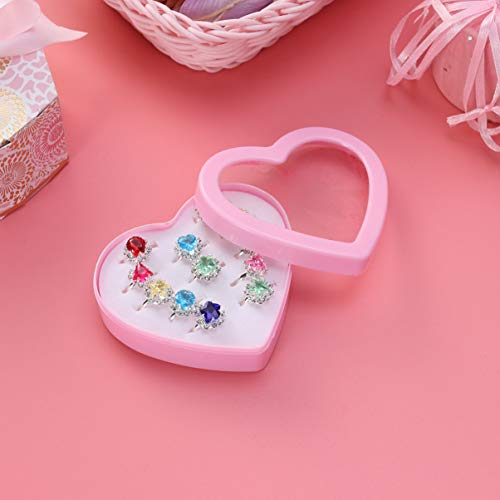 Soimiss Toddler Playset Women Ring 12Pcs Girls Rings Crystal Princess Jewelry Rings Set Dress Up Rings Finger Rings With Heart Shape Box For Girl Kid Toddler Playset Women's Gift #TOP7
