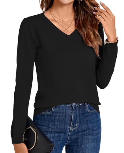 Image of MINTLIMIT Lightweight Sweaters for Women 2024 Casual Fall Long Sleeve Shirts Blouse Knit V Neck Pullover Sweater Tops