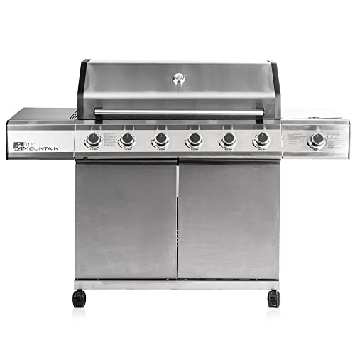 Fire Mountain 6 Burner Premier Plus Gas BBQ - Stainless Steel Gas Burners, Side Burner and Rotisserie, Large Grill/Griddle, Includes Protective Cover, Barbecue, Perfect for Garden Parties Fire Mountain 6 Burner Premier Plus Gas BBQ - Stainless Steel Gas Burners, Side Burner and Rotisserie, Large Grill/Griddle, Includes Protective Cover, Barbecue, Perfect for Garden Parties