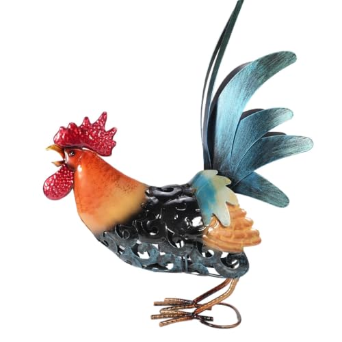 Metal Rooster Garden Statue, Handmade Crowing Rooster for Yard & Patio