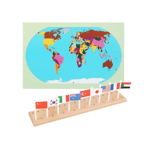 LLTCMYGS Carte du Monde en Bois Drapeau National Science Cognition Enseignement SIDA, Jouets d'éducation précoce pour Enfants