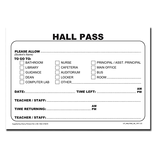 Cherry Hall Pass Pad | 100 Pages | 54 lb Paper | 5.8\" x 4.1\" | Glued at Head | Durable Student Hall Pass Record Book | Eco-Friendly Carbon Balanced Paper