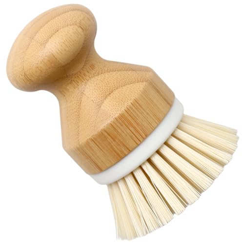 Dekotech Cepillo de bambú de alta calidad, ecológico y resistente, herramienta de limpieza de cocina con cerdas naturales duraderas, mango ergonómico de madera para lavar platos y fregar superficies