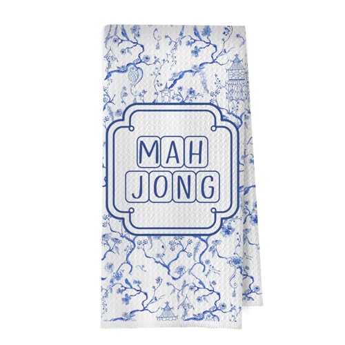 Image of Chinoiserie Mahjong Kitchen Towels - Chinoiserie Mahjong Gifts Decorative Waffle Dish Towels, Mah Jong Player Gift Hand Towe, Tea Towel for Women, 16x24 Inch