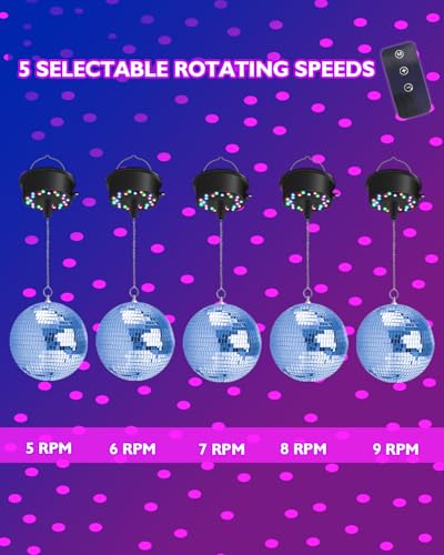 Image of Disco Ball Motor with Lights with Remote, Palujorty 5 RPM-9 RPM 24 LED Mirror Ball Motor with Lights for 4 inch 6 inch 8 inch 12 inch Balls for Party(USB /Battery Powered)
