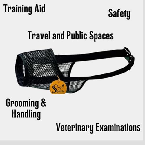 Image of Sage Square Net Muzzle Dog - Secure & Breathable Dog Muzzle for Safe Walks | Adjustable Straps & Soft Mesh Cover | Prevent Biting, Chewing, and Licking | Comfortable and Stylish Design (Extra Small)