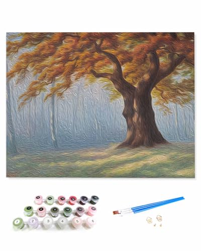 VamJump 数字油絵 手塗り 水彩の木 レトロな風景 油絵 DIY絵 初心者 時間をつぶす 壁飾り アートクラフト 絵画手芸キッ 絵の具をつける 塗りつぶし掛け 40x40cm