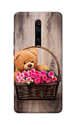 Image of PRINTFIDAA Roses and Teddy Bear in The Wicker Hard Back Cover for Mi 9T / Mi 9T Pro /Redmi K20 / K20 Pro Back Cover -(P6) KAT1004