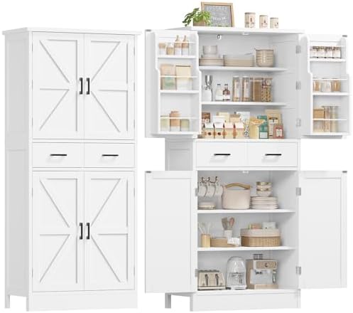 Farmhouse Pantry Cabinet, Tall Kitchen Storage Cabinet with Barn ...