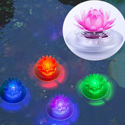 2 Pack Solar Lotus Pond Lights, Floating Color Changing Lotus Flower Pool Lights Led Waterproof Outdoor Swimming Pool Pond Submersible Lights #TOP5