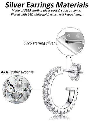 Silver Hoops Earrings for Women, Small Cubic Zirconia Paved Open Huggie Hoops | Sterling Silver Cuff Stud Earrings Piercing Jewellery for Girls Teens (8mm/10mm/12mm)