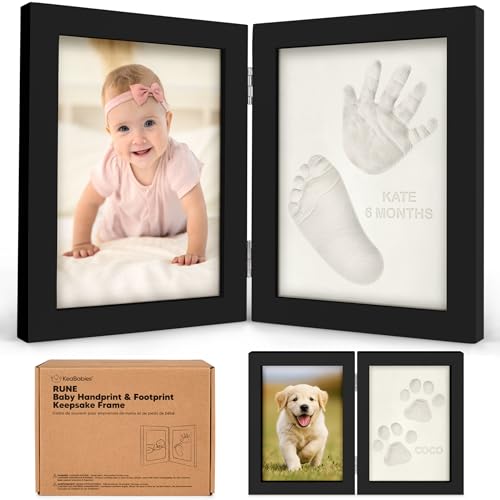 Image of Baby Hand and Footprint Kit - Quick Dry Clay for Newborn Keepsake Feet and Handprint, Nursery Picture Frame, Cat Dog Paw Print Kit,Personalized Mothers Day New Mom Gifts for Baby Showers (Onyx Black)
