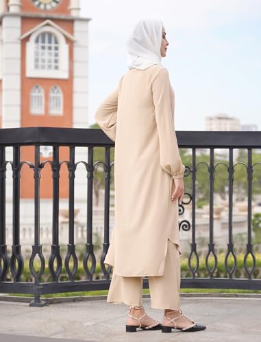 Image of IDOPIP Abaya Dress for Women Muslim Set Long Sleeve Chiffon Islamic Dress Shirt with Pants 2PCS Dubai Prayer Casual Clothes