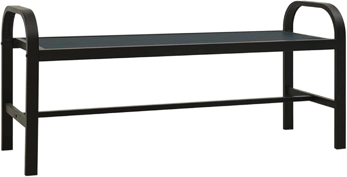 Vintage 49 Inch Garden Bench with Heavy-Duty Steel Frame and WPC Surface, Black Outdoor Bench for Patio, Seats Three People