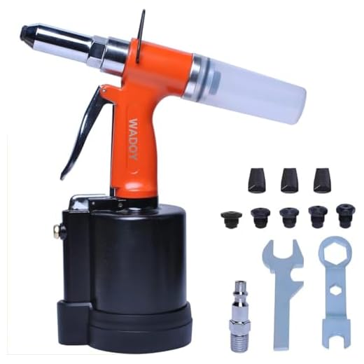 Wadoy Pneumatic Air Riveter Pop Rivet Gun Tool Kit, with 1/4" 3/16" 5/32" 1/8" and 3/32" Nose Pieces, Heavy Duty Air Hydraulic Rivet Gun