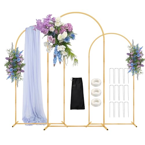 DEVISEFUN Balloon Arch Stand, 6FT,5FT,4FT Set of 3 Metal Gold Wedding Backdrop Arch Stand Kit with Base for Wedding Baby Shower Birthday Party Event Background Decoration Garden Floral Decor