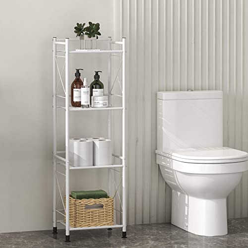 Tzamli 4 Tier Shelving Unit, Free-Standing Bathroom Storage Shelves, Metal Heavy Duty Storage Rack Shelf For Small Space Kitchen Balcony Office, White #TOP1
