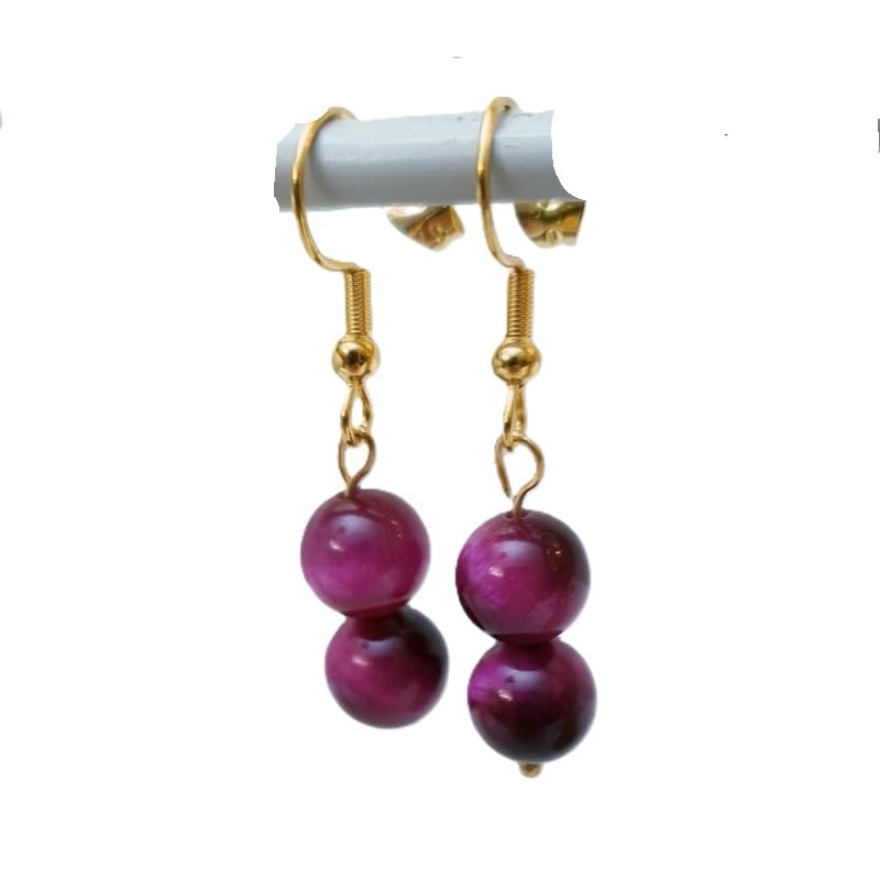 Boucles d'oreilles pendentifs Oeil de tigre et acier inoxydable rose Bouly&Cailloux