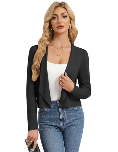 GRACE KARIN Women Black Sweater Blazers for Women Business Casual Summer Lightweight Cropped Cardigan Shrug for Dress S — view 2