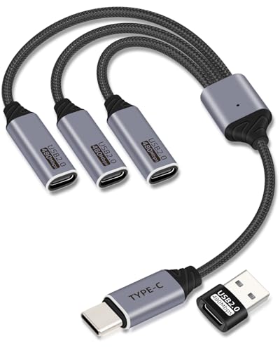 YANBORONSN Rozdzielacz USB C, 3 porty, 1 męski na 3 żeński, 1 w 3 wyjścia, przedłużacz USB C, koncentrator, ładowanie danych i zasilania, kabel przedłużający USB 2.0, do samochodu, laptopa, klawiatury