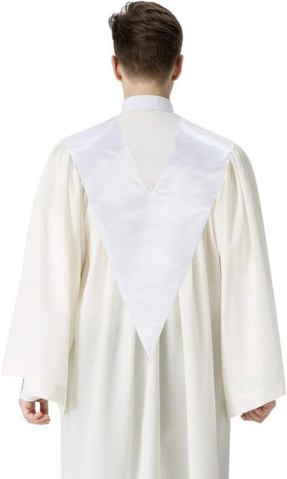 Unisex Classic V Shape Choir Solid Satin Stole with Embroidery Cross Reversible for Adults Church