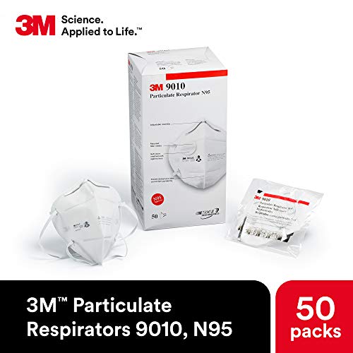 3M N95 Disposable Respirator, 9010, Pack Of 50, Flat Fold, Individually Packaged, Niosh Approved, Advanced Electrostatic Media, Stapled Headband, Soft Inner Layer #TOP2