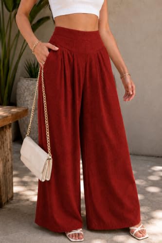 Image of Jawdrobe Women's Pure Cotton Flare Palazzo Pant | Wide Leg Trouser | Casual Office Wear | Relaxed Fit- Semi-Elastic High Waist