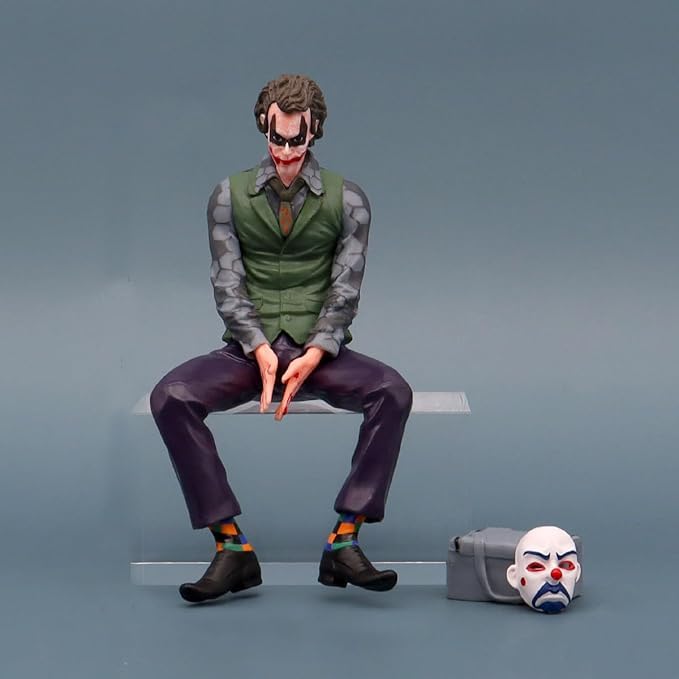 Image of 15 cm Joker Collectible Statue- Sitting Position, with Mask & Box, Dark Knight Comic Villain Model, for Car Dashboard, Attractive Showpiece, Gift-Worthy