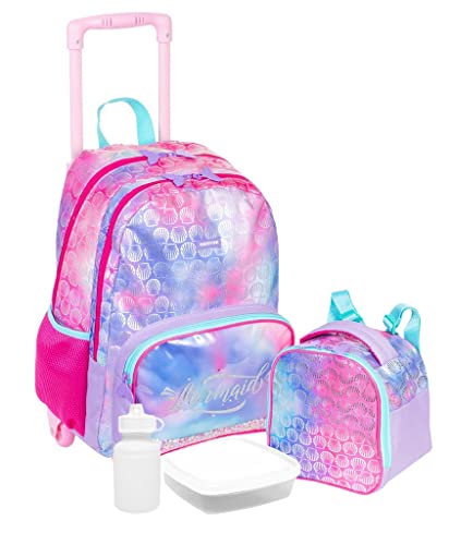 Kit Mochila Escolar Juvenil Infantil Feminina Menina X Mermaid Brilho Glitter Lancheira Térmica Impe