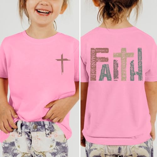 Image of Jesus Shirt for Girls Christian Faith Tshirts Kids Cute Bible Verse Graphic Tees Inspirational God Religious Clothes